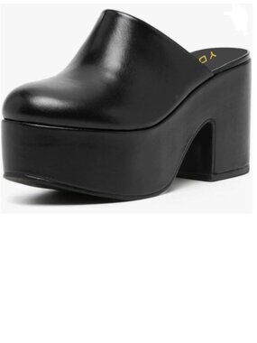 YDN Black Casual Block Heel Mules Cozy Platform Chunky Sandals Daily Shoes